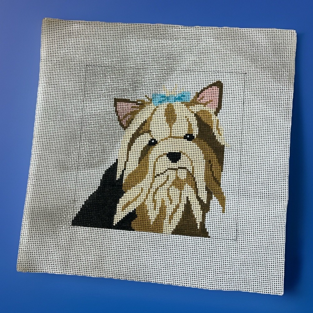 Cat's Cradle Handpainted Needlepoint Canvas Yorkie Dog With Bow Terrier 13ct